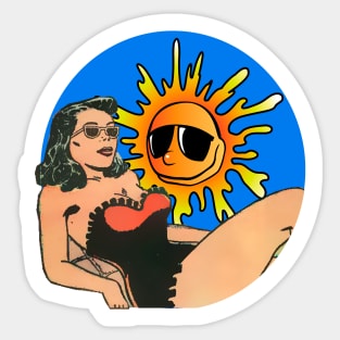 Girl on the beach sunbathing Sticker